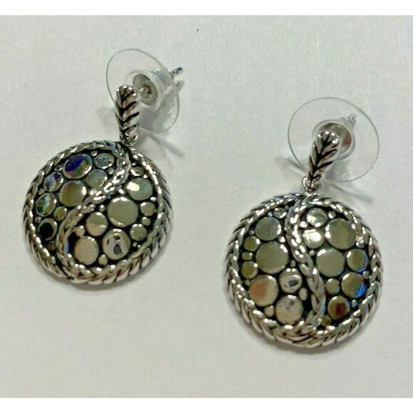 Silver Tone pierced earrings drop dangle rounds - Picture 1 of 3